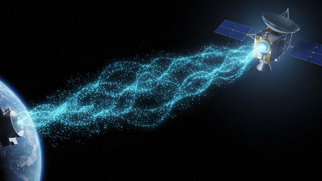 A Spacecraft Sends Signals to Earth in a Stunning Visual Display of Communication, Highlighting the Advanced Technology of Modern Space Exploration and Satellite Transmission
