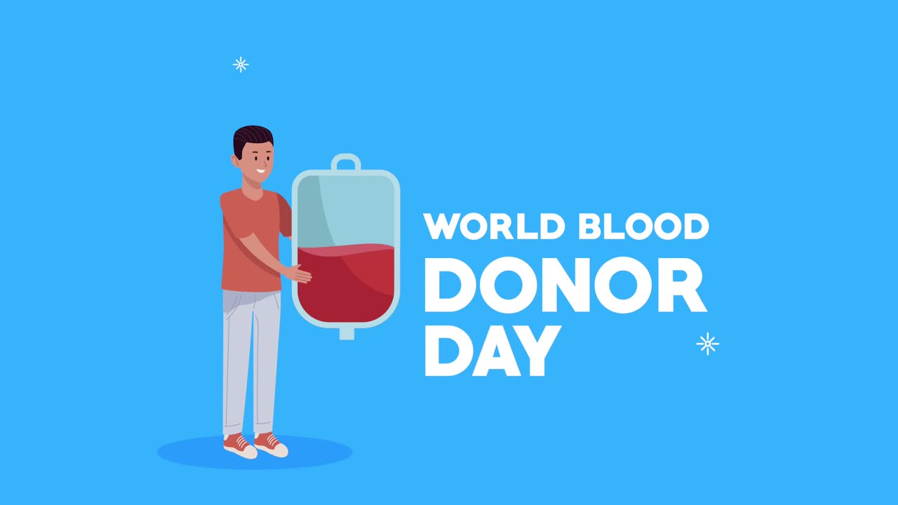 세계 혈액 기증자 날 글자와 함께 남자 리프팅 가방