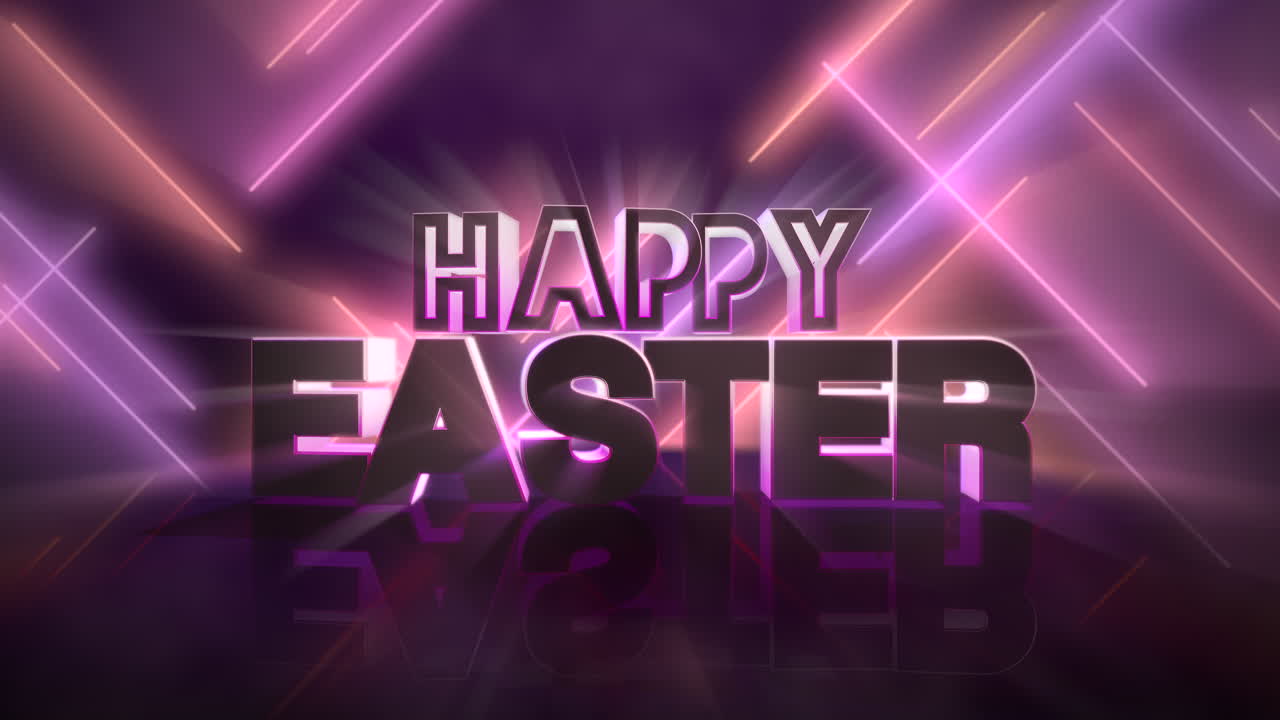 Buona Pasqua con laser neon viola su un palco per spettacoli