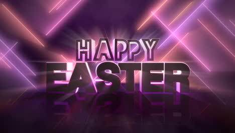 felices pascuas con láser de neón púrpura en el escenario