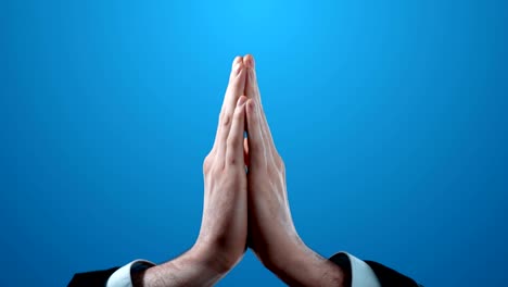 namaste greeting hands of business man in suit on green screen in 3 variations 4k video footage set.