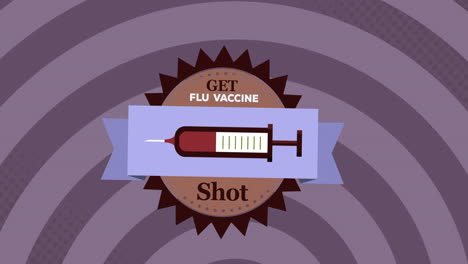 digital animation of get flu vaccine shot text banner with syringe icon on purple spiral background