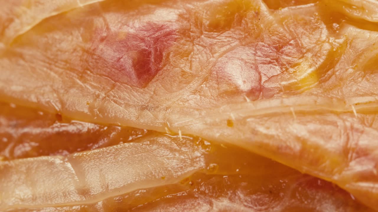 Close-up of texture fermented spicy cabbage kimchi with in can. Preservation of vegetables in glass jars. Fermentation preserved kimchi cabbage with spices macro. Asian cuisine.