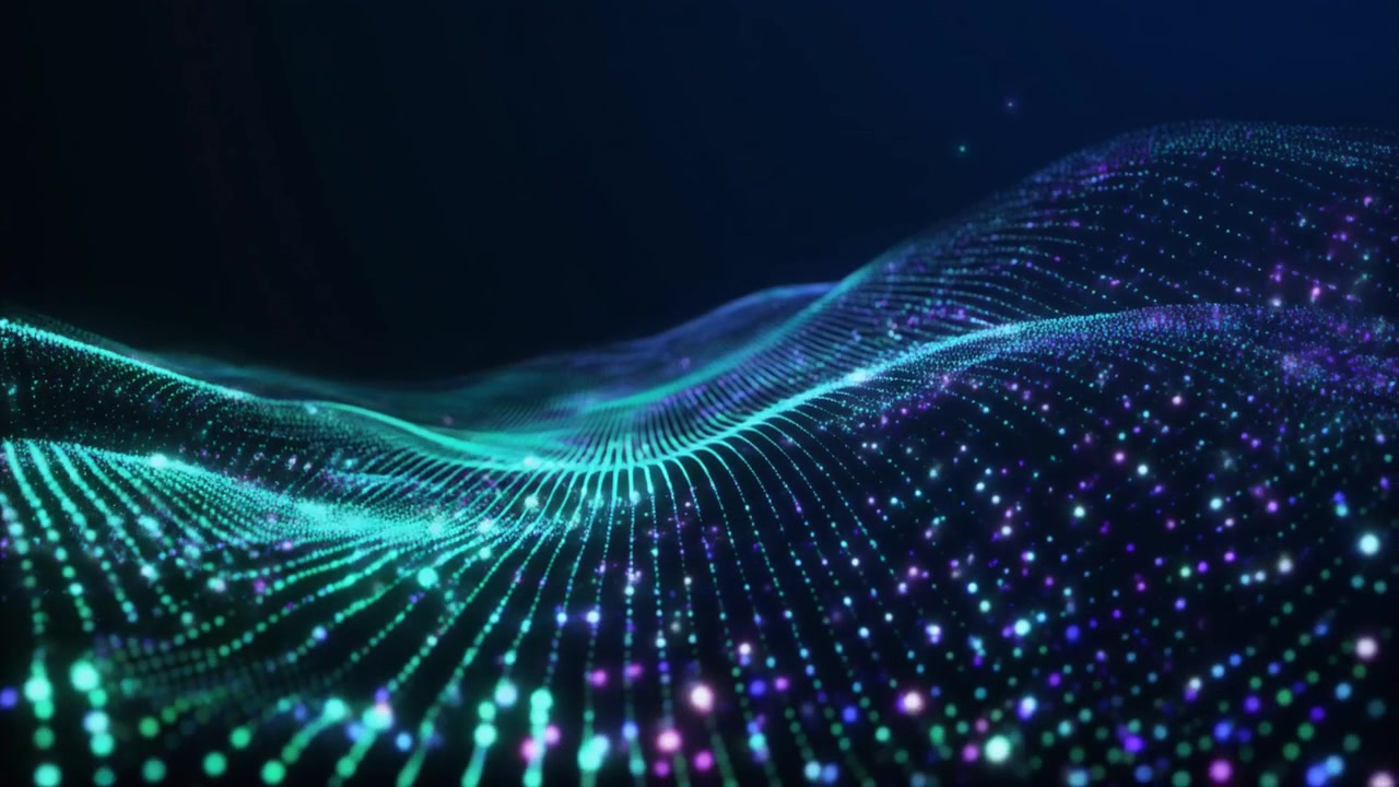 Abstract Digital Wave of Glowing Particles and Lines