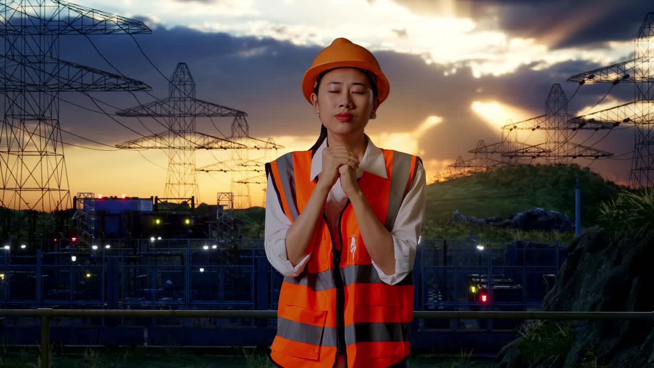 Concerned Female Engineer at Power Plant