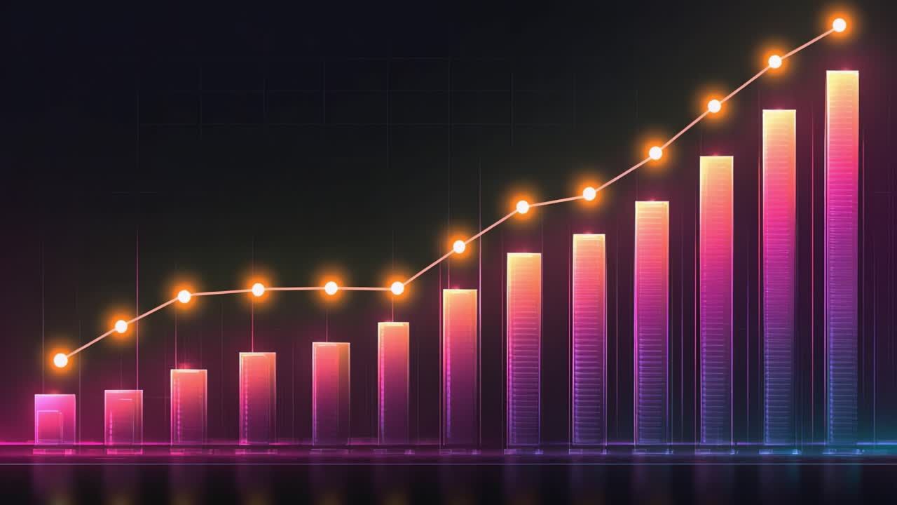 Visual Representation of Growth Trends in Data Analysis: A Transition from Decline to Significant Increase Over Time, Highlighting Key Metrics in a Dynamic Chart