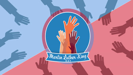 animation of happy martin luther king day text over hands