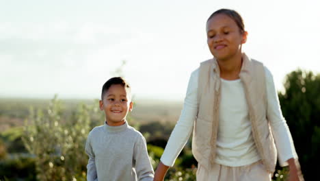 children, boy and girl in park