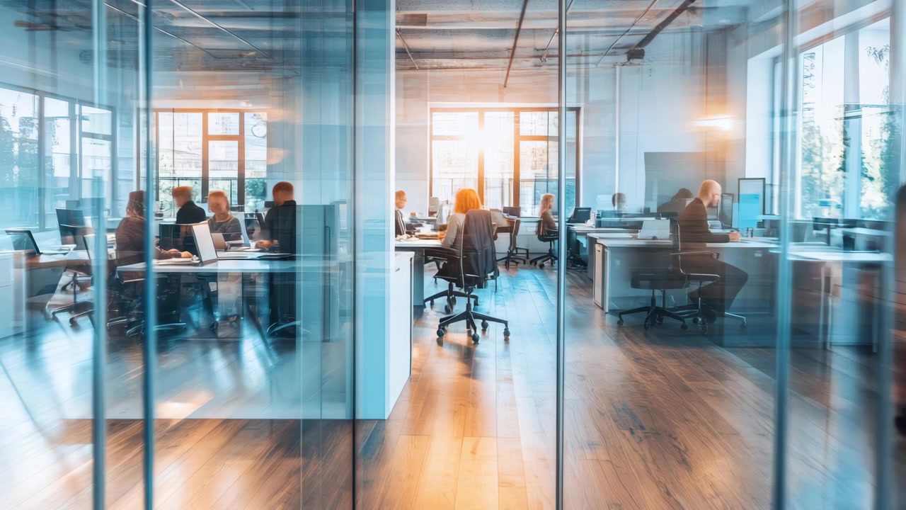 Time Lapse of Busy People Working in a Modern Glass Office