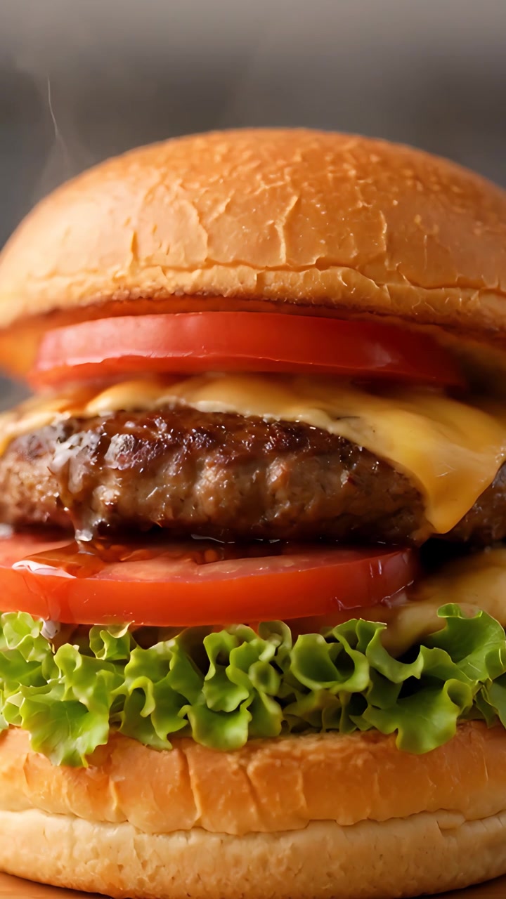 Hamburger Succoso Primo Piano Sfondo Bokeh 4K