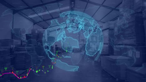 Animación-Del-Globo-Terráqueo-Y-La-Interfaz-Digital-Con-Procesamiento-De-Datos-En-El-Almacén