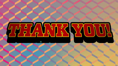 animation of thank you text over a retro speech bubble against textured gradient background