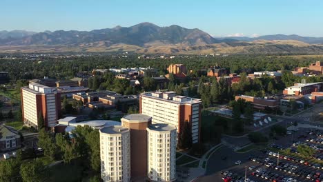 drone view of montana state university campus in bozeman, montana.