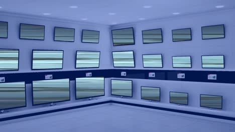 Animation-of-rows-of-television-sets-in-store-with-pattern-on-screens