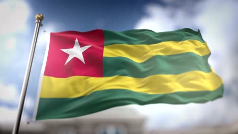 togo flag waving slow motion 3d rendering blue sky background - seamless loop 4k