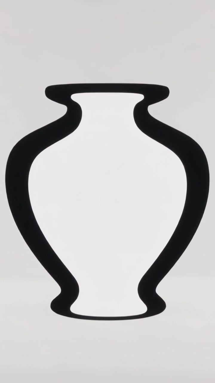 Vertical video: Morphing vase shape as frames change, shifting fill and rim in studio, showing form