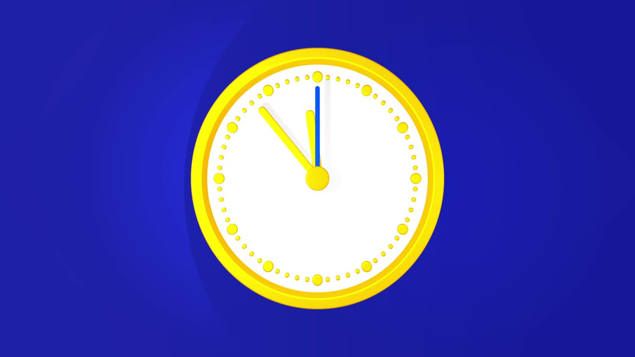 Wall Clock animation with ticking minute hand, shows the last 10 minutes until 12 o'clock
