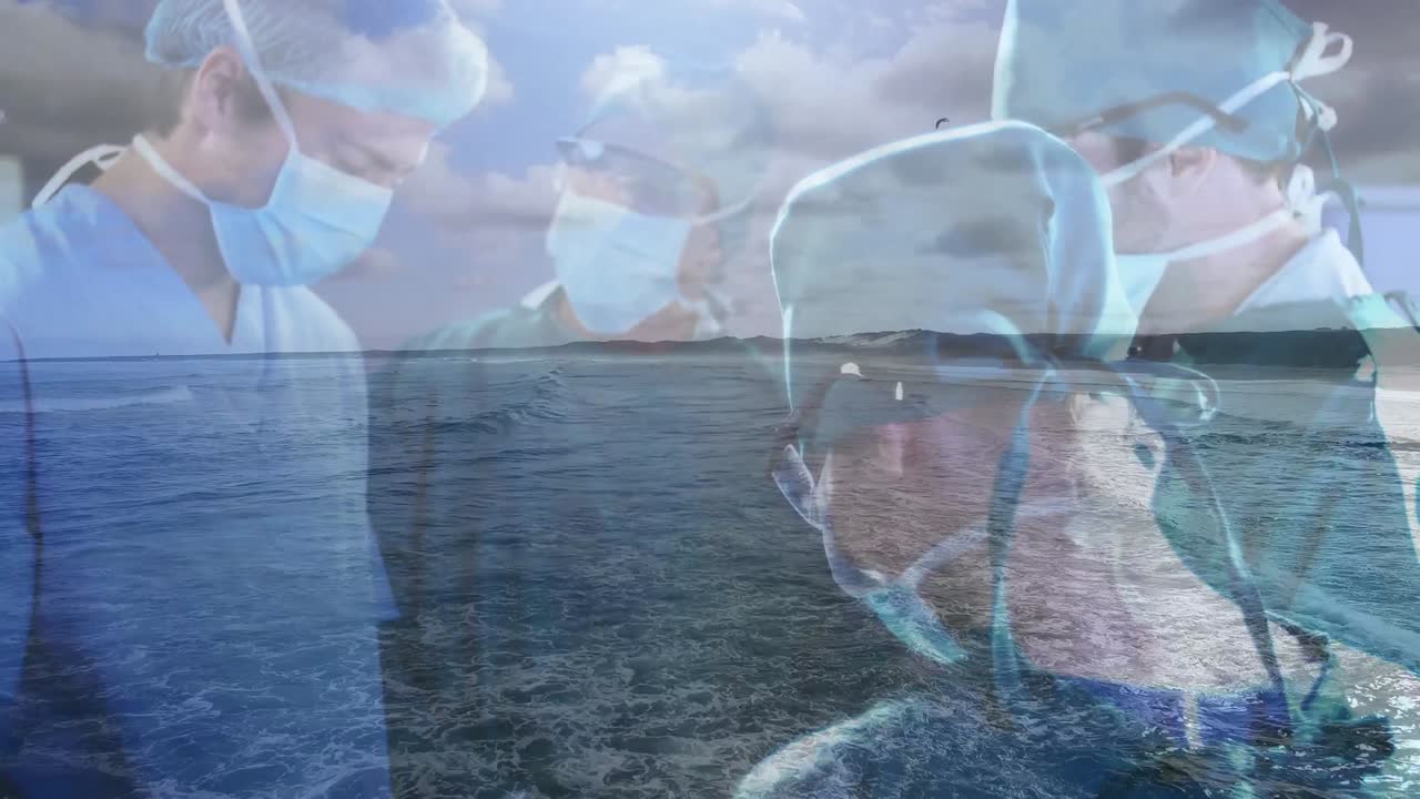 수술 중 수술팀의 바다 위 애니메이션