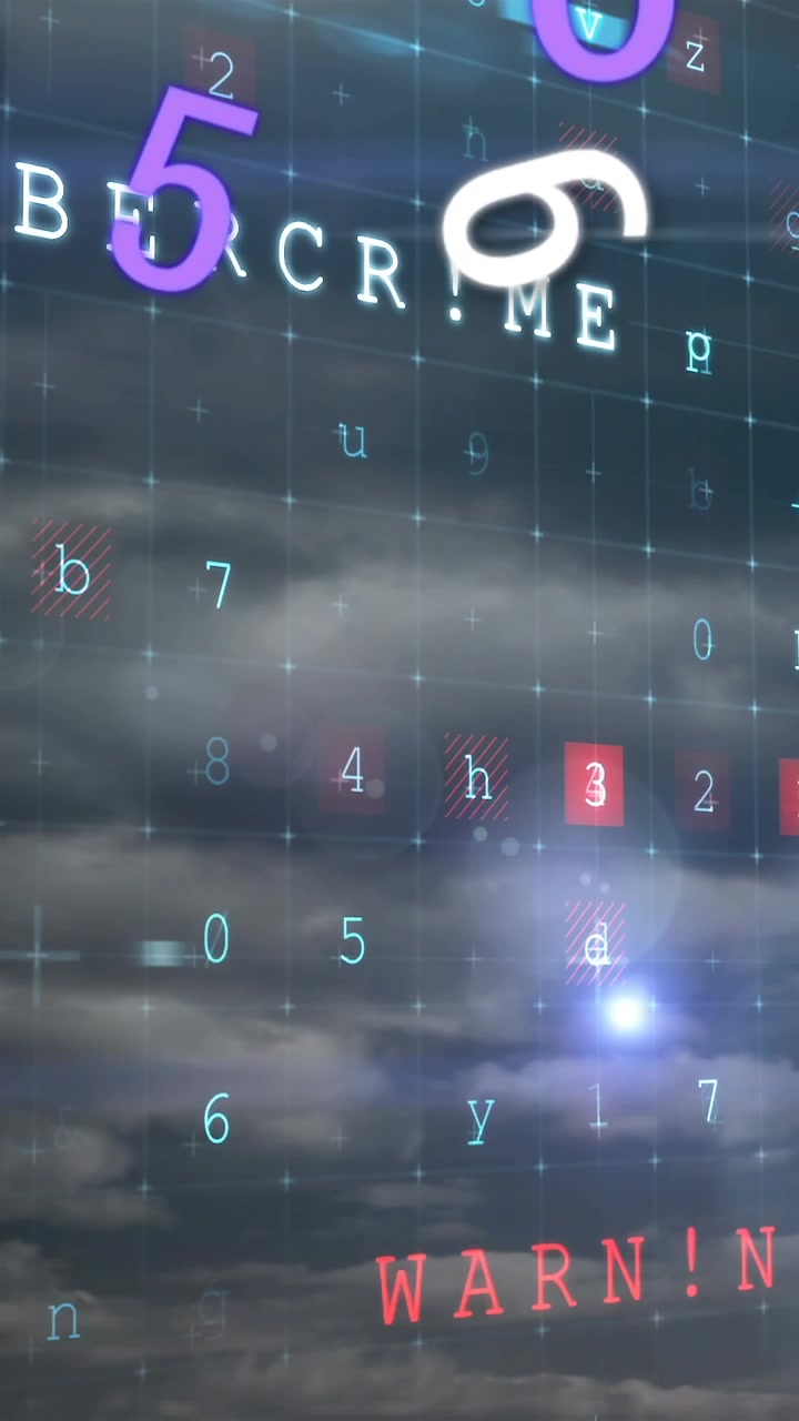 Animazione di numeri ed elaborazione di codice informatico su cielo nuvoloso