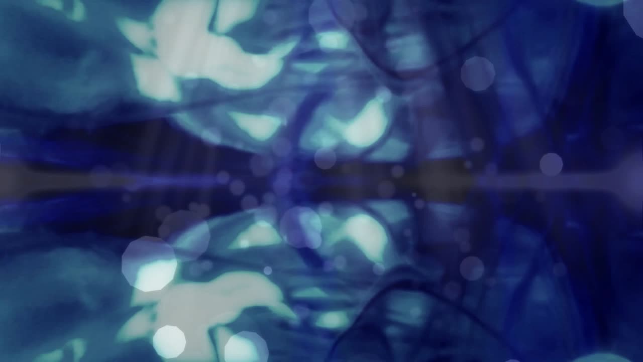 Pulso de brillo comenzando, forma azul brillante estirándose, plegándose, reflejándose, oscureciéndose, mostrando respiración.