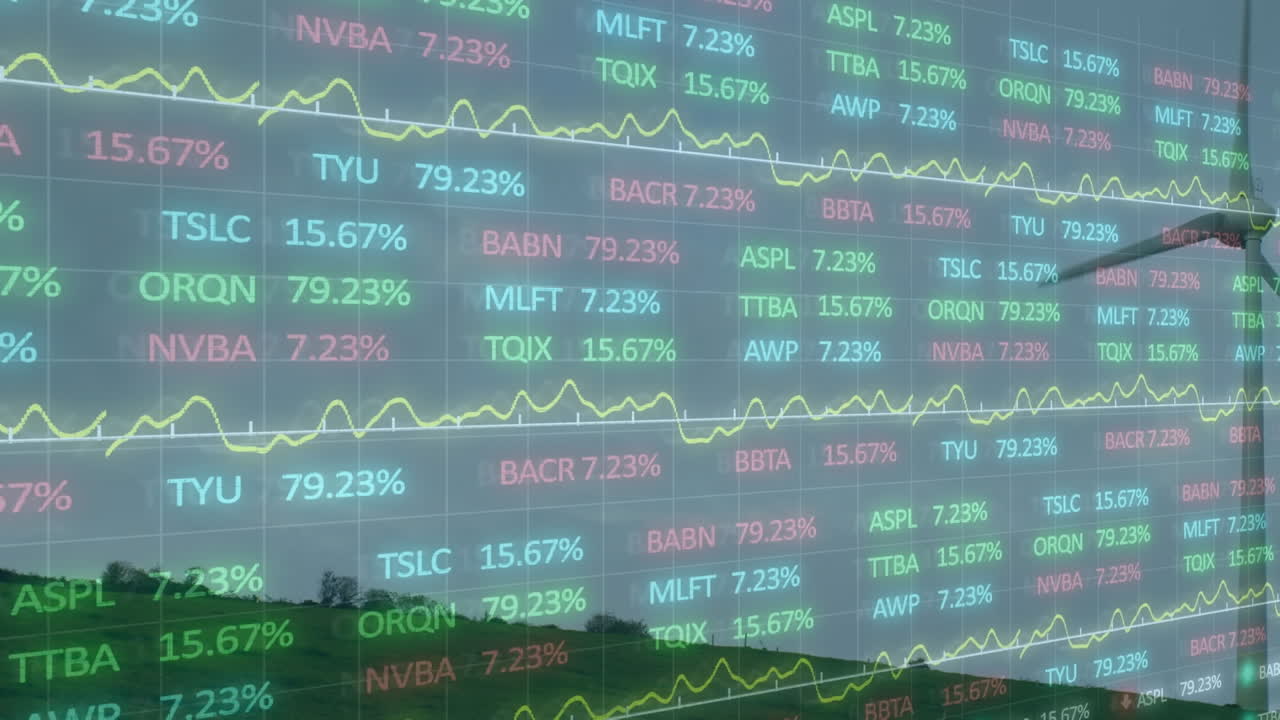 풍력 터빈을 통해 금융 데이터 처리의 애니메이션