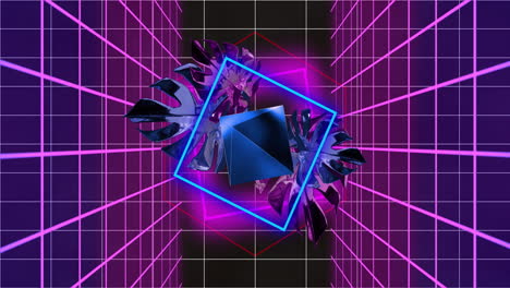 geometric shapes and neon grid animation creating futuristic digital art