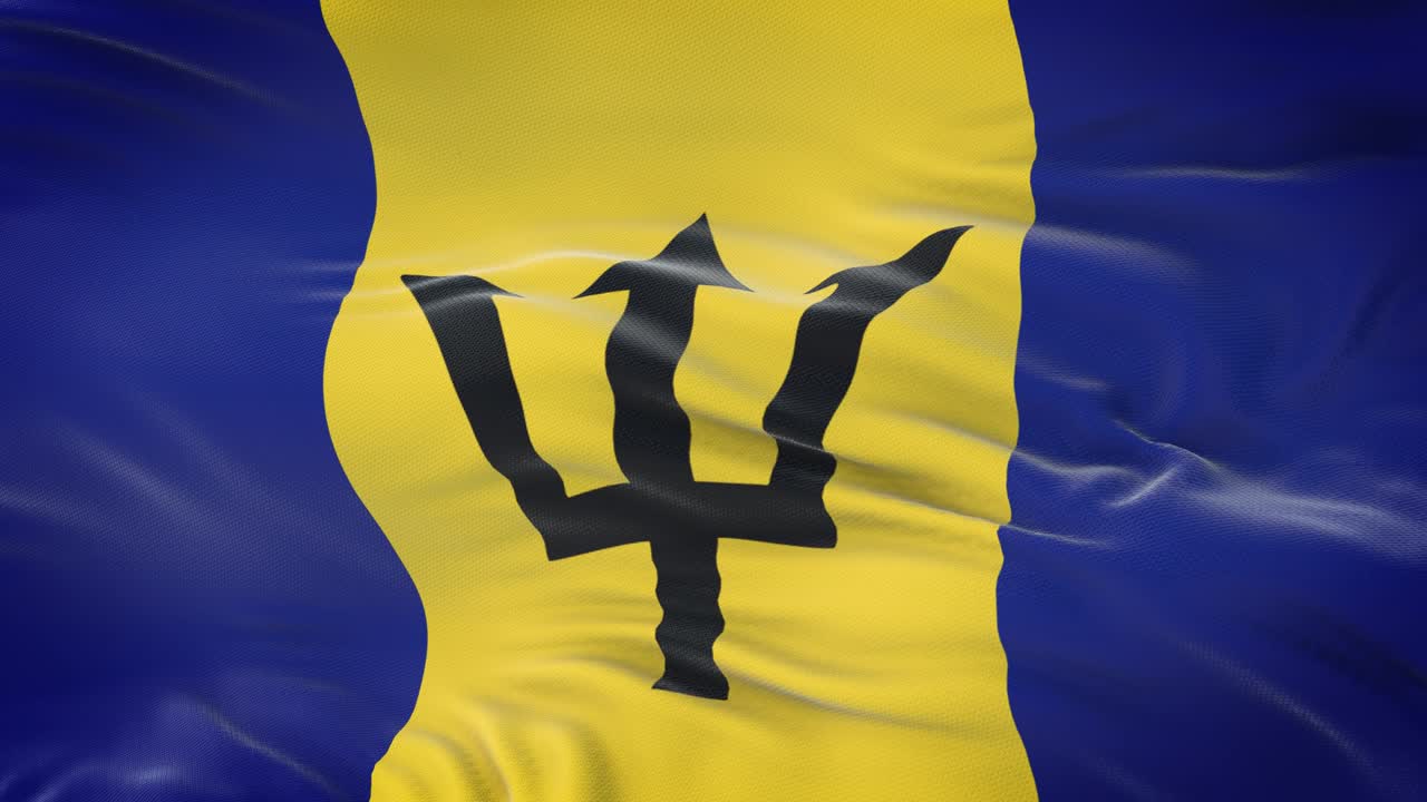 bandera de barbados ondeando en el viento con textura de tela muy detallada. bucle sin costuras