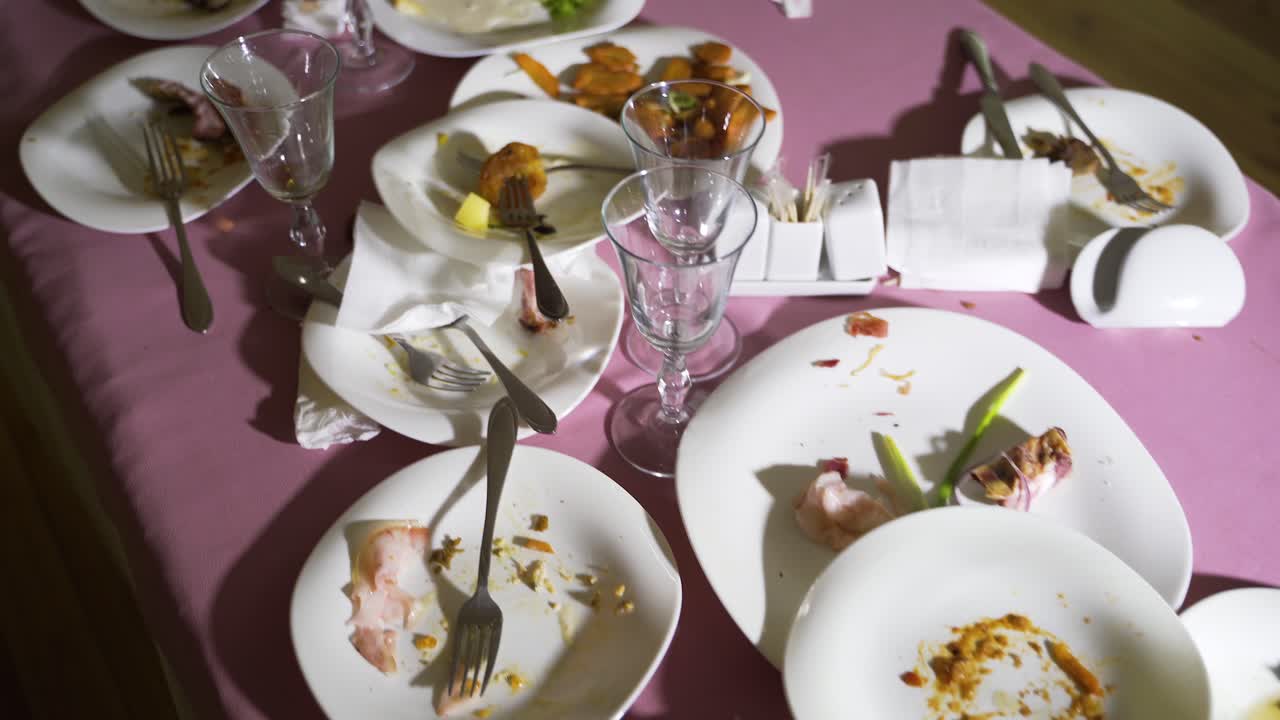 dirty dishes are on the table after a feast. Leftovers after the celebration