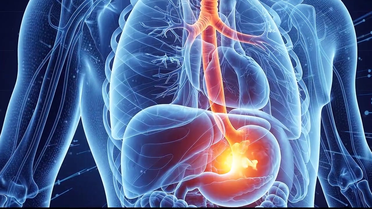 Animazione medica digitale del sistema digestivo umano e dello stomaco