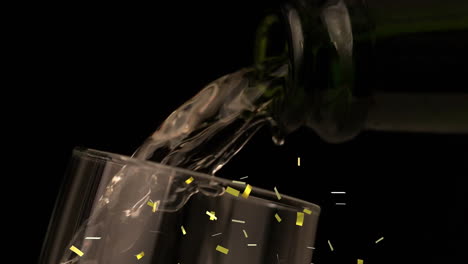 animation of confetti falling and champagne being poured into glass