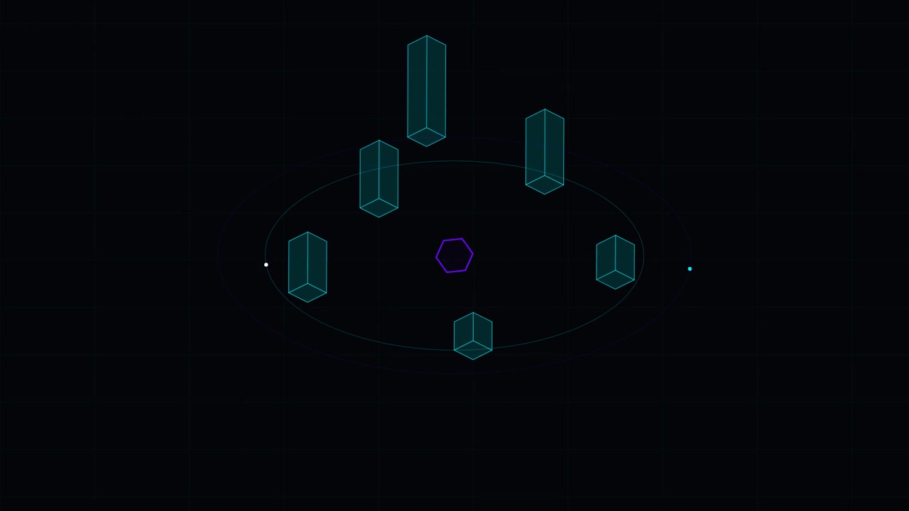 Abstract Digital Animation of Rotating Geometric Shapes and Orbiting Points