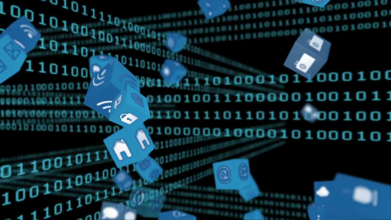 Online and application icons cubes and binary codes