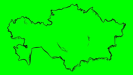 kazakhstan drawing outline map on green screen isolated whiteboard