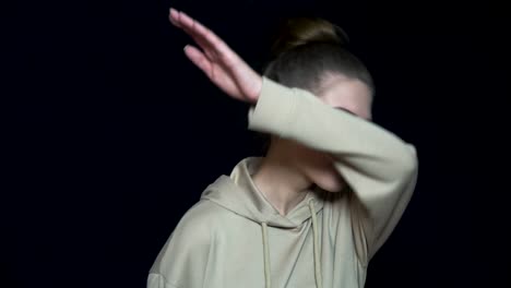 girl posing in a hoodie