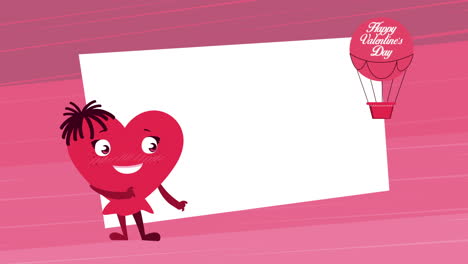 happy valentines day lettering in balloon air hot with heart female character