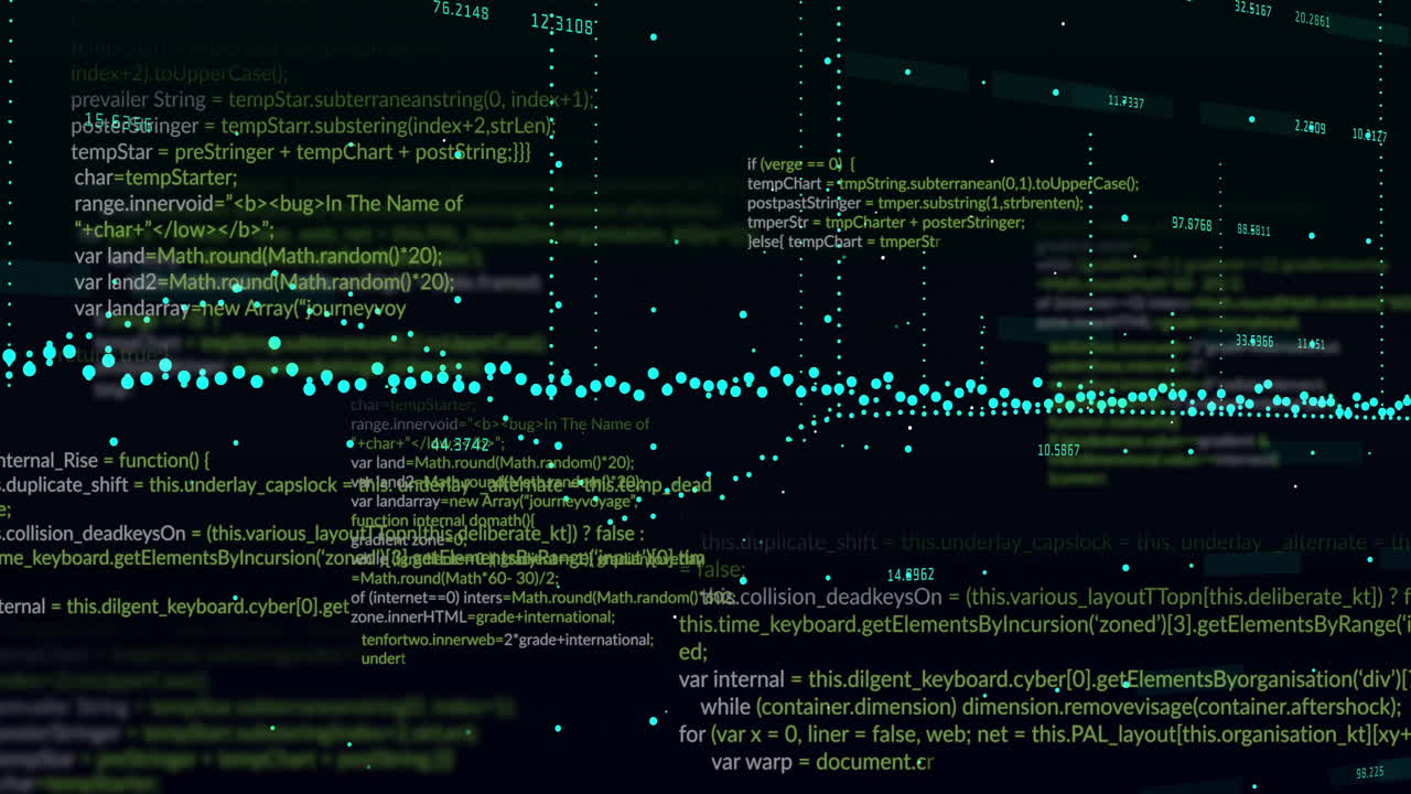 Animation of data processing and diagrams over black background