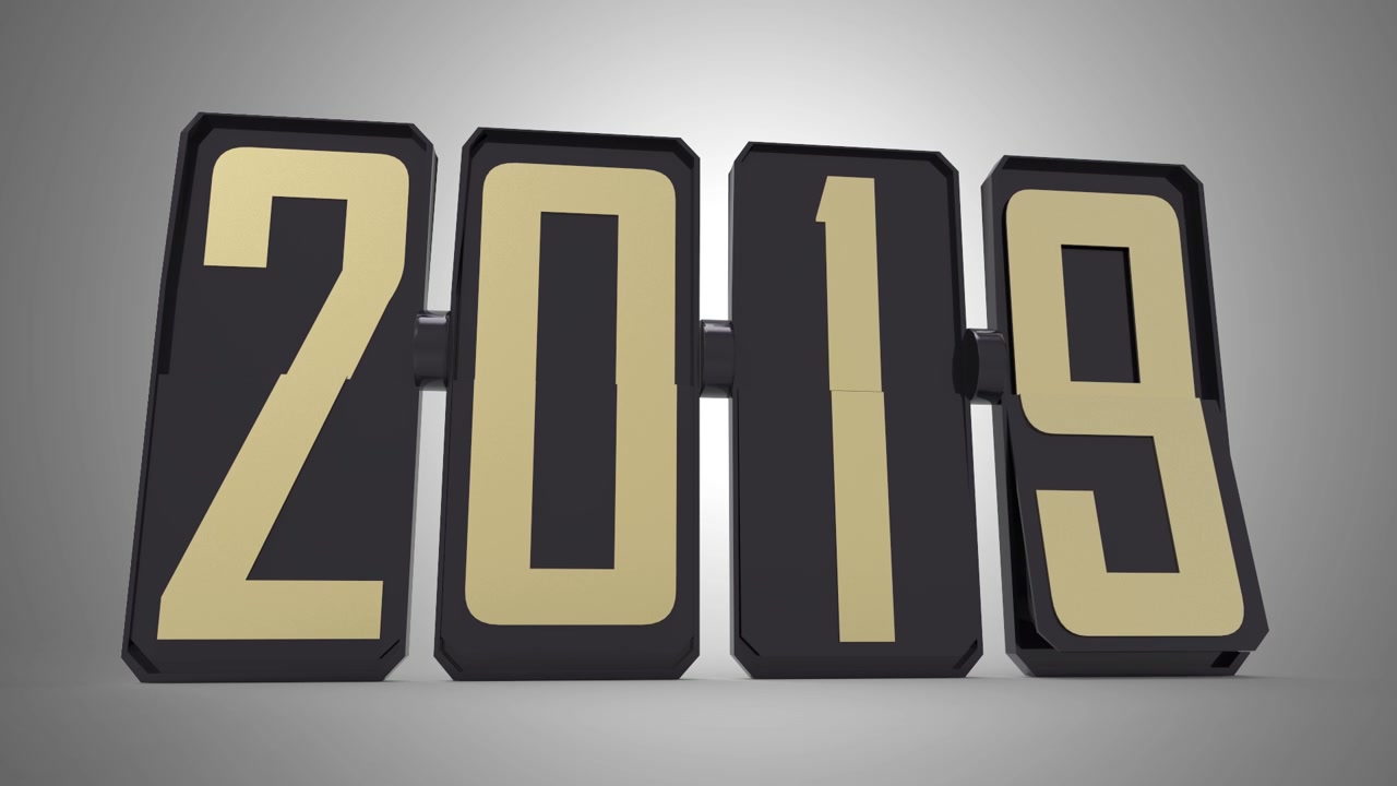 Video de animación 3D para el año nuevo 2019, con números animados sobre fondo blanco