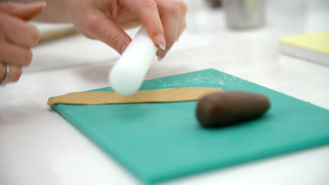 Woman-In-Bakery-Rolling-Out-Icing-For-Cake-Decoration