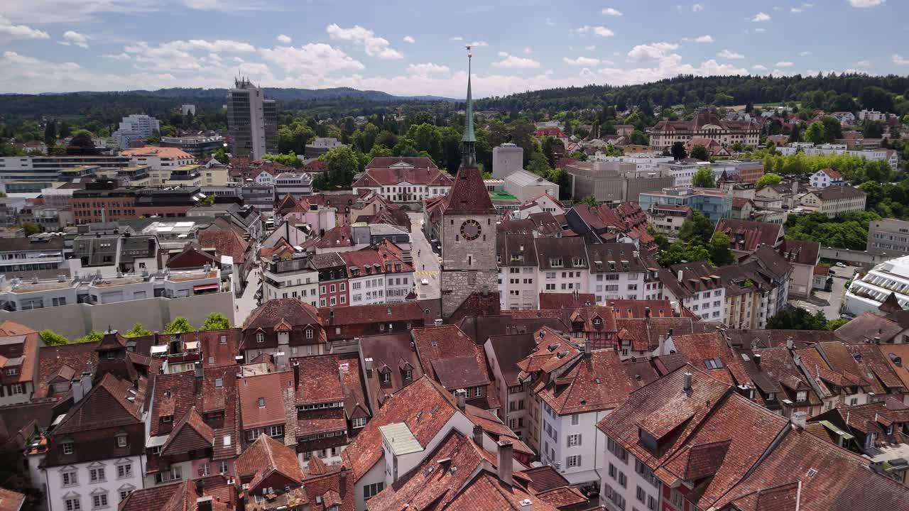 Old medieval town Aarau Switzerland aerial drone Swiss heritage site Europe
