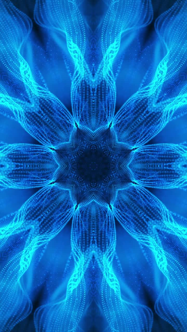 Blue flower with black background and blue background. Kaleidoscope VJ loop Vertical