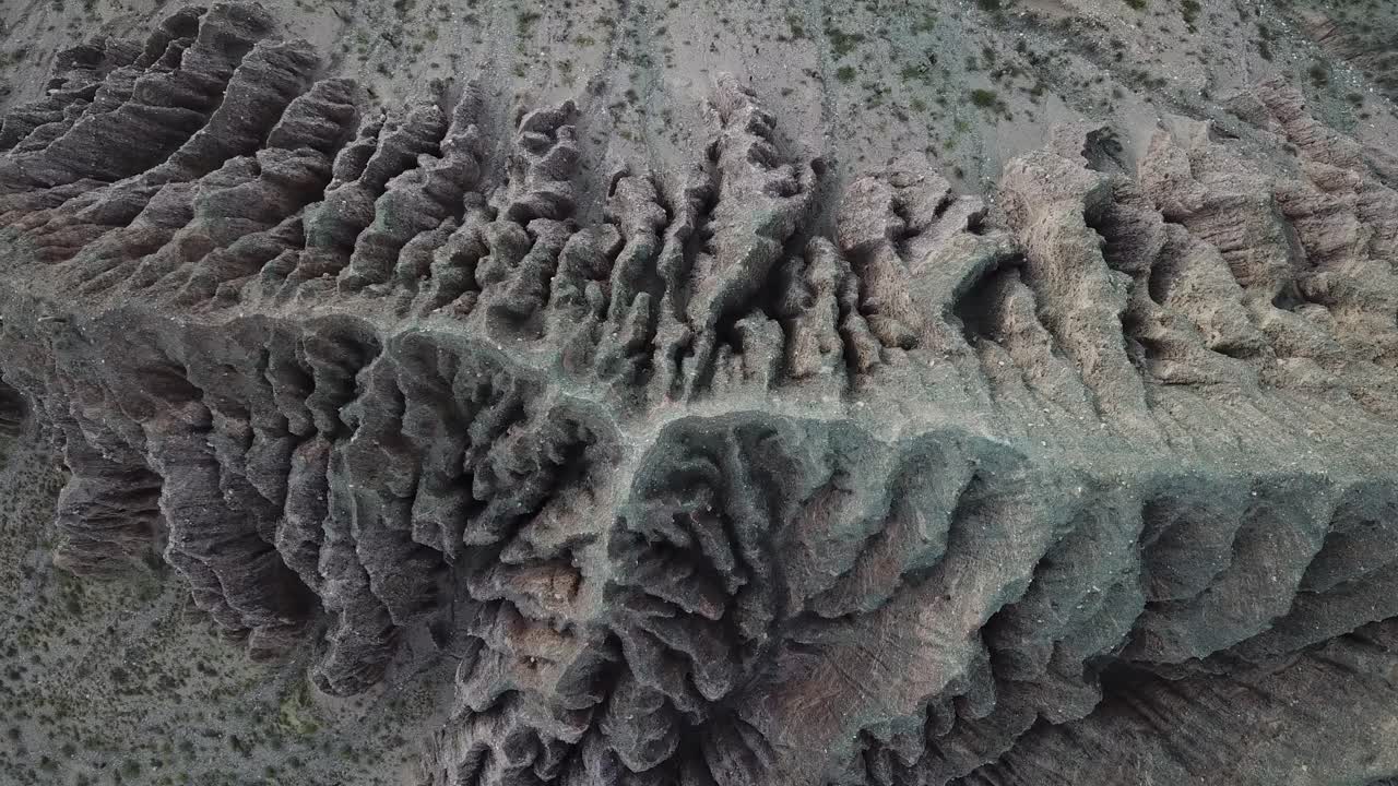 Top Down Aerial View of Sharp Sandstone Hills in Jujuy Province Desert, Argentina