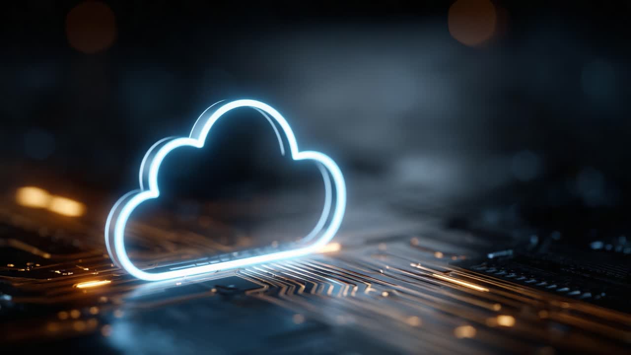 A Futuristic Cloud Computing Concept Displayed on a Circuit Board with Vibrant Lights, Highlighting the Intersection of Technology and Connectivity