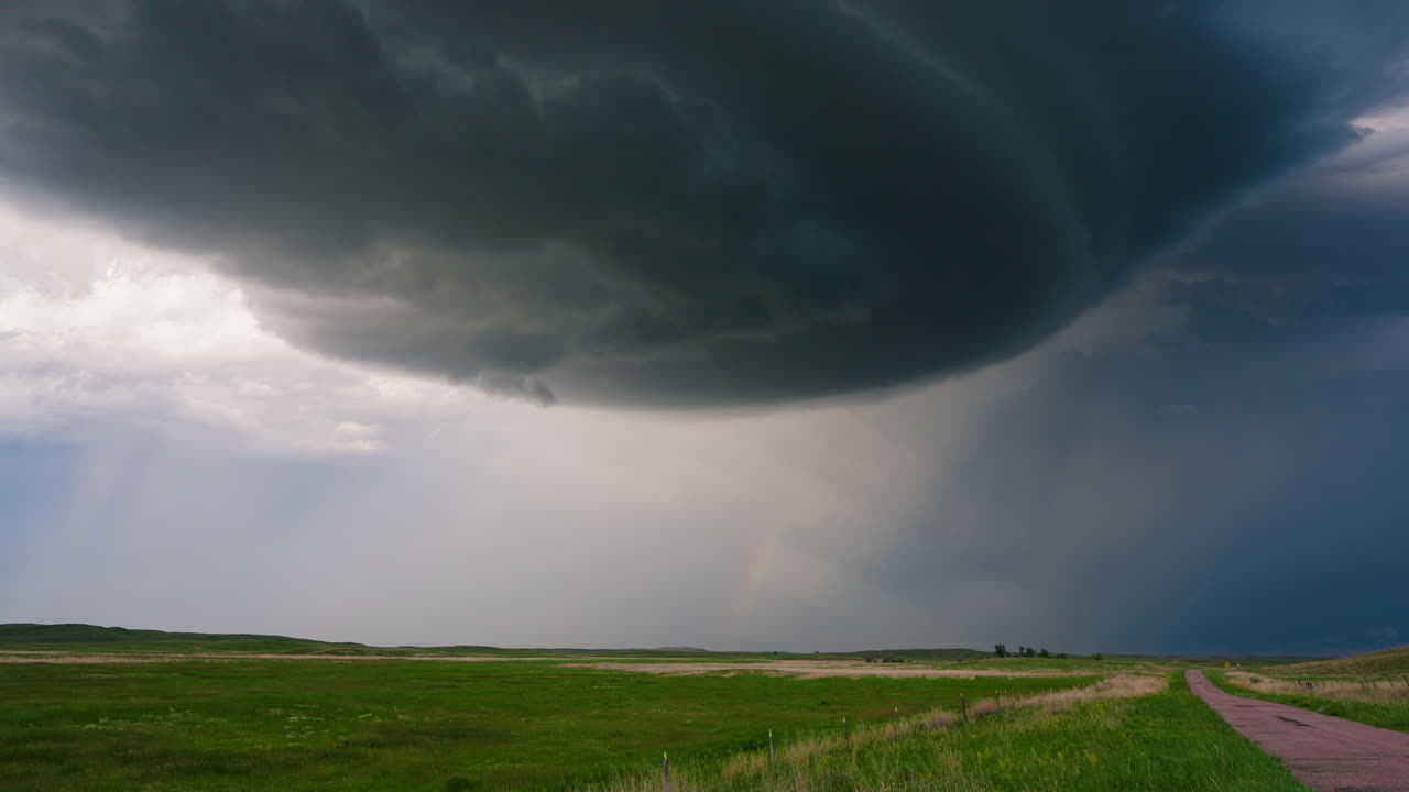 Supercell Rotation Spinning Dramatically Across Rural Horizon in Motion