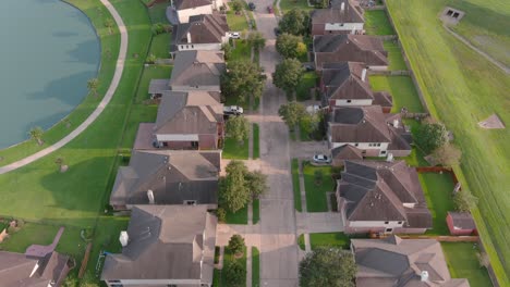 aerial of middle class suburban neighborhood just outside of houston, texas