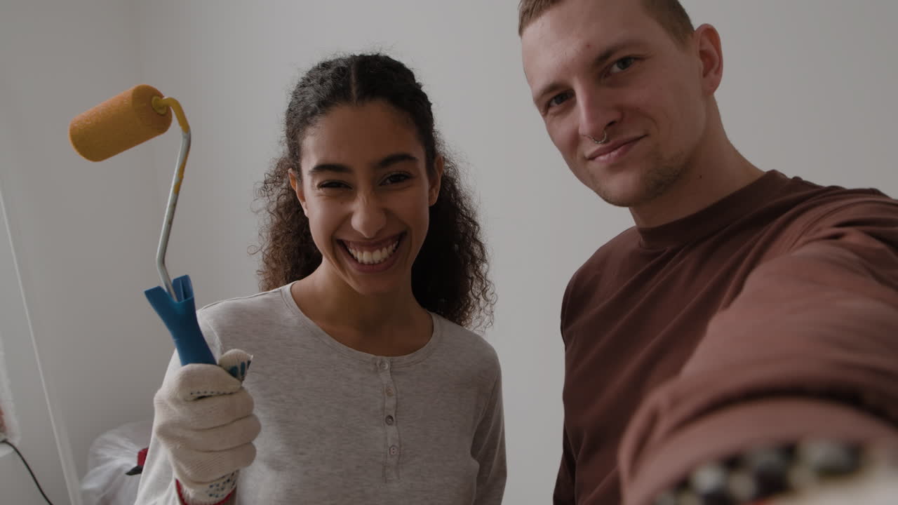 Happy Couple Doing Home Renovation: DIY Project Selfie