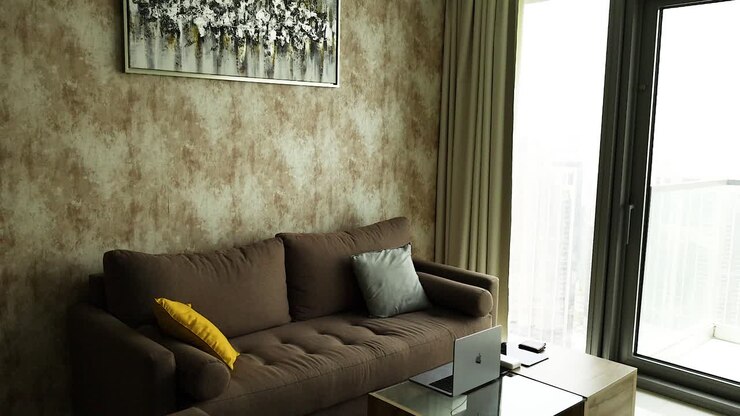 Modern living room with sofa and decor