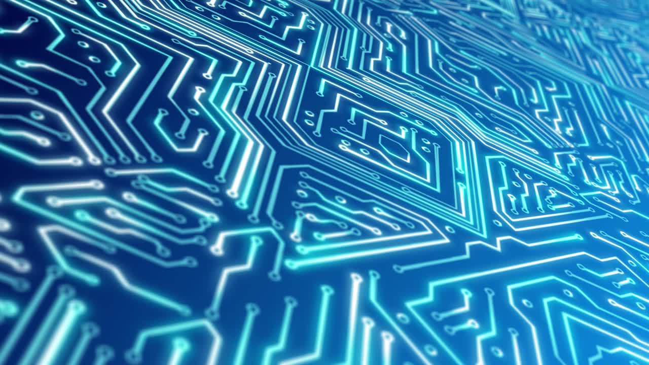 4k 3d futuristic motherboard circuit graphic loop animation background printed circuit board pcb in