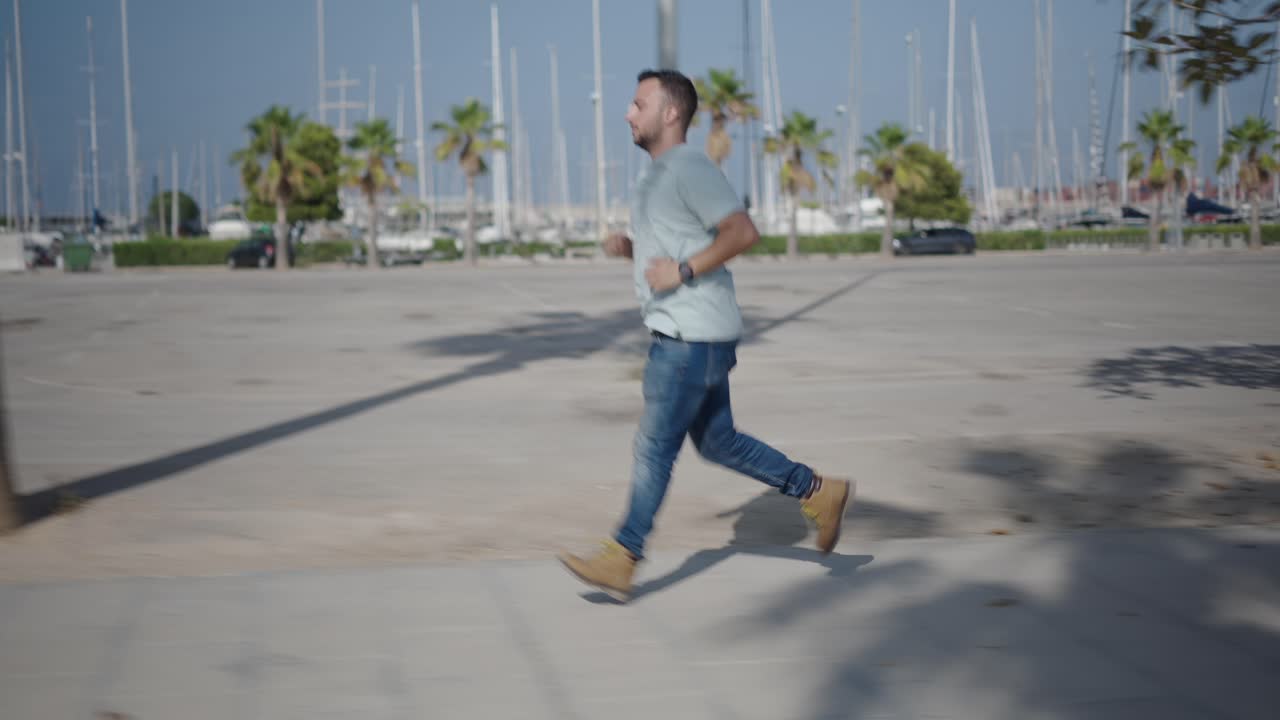 Man Running in a City Park
