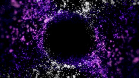 abstract shining ring of many flying particles on black background, seamless loop. animation. glittering dotted circle moving and glowing in the dark