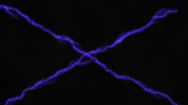 Linee viola di corrente elettrica che si incrociano su sfondo nero